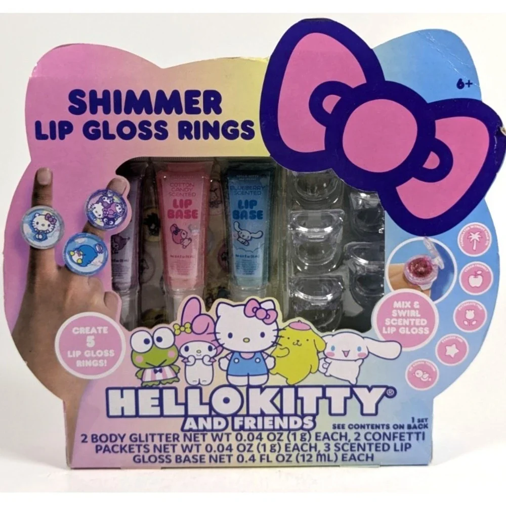 Hello Kitty And Friends Shimmer Lip Gloss Rings - Create 5 Mix -n- Swirl Scented